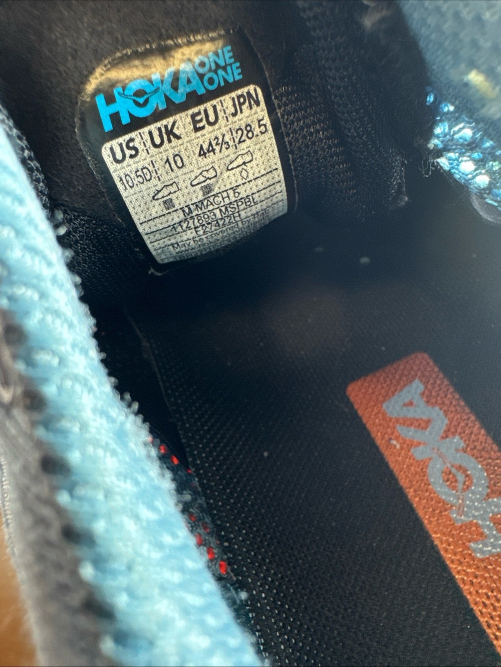 HOKA One One Mach 5 Men’s Size 10.5D Light Blue & Orange Running Shoes - Picture 11 of 12